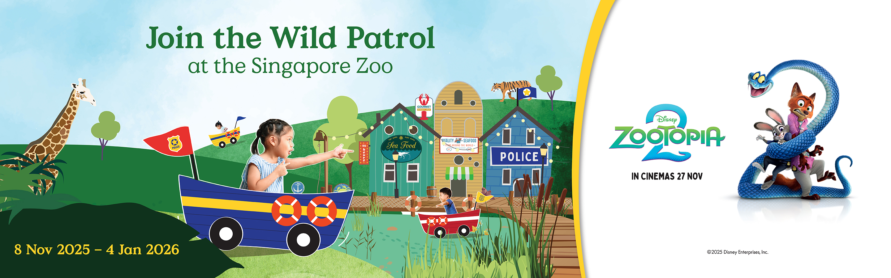 Join the Wild Patrol at the Singapore Zoo! 8 Nov 2025 – 4 Jan 2026. Disney Zootopia 2 in cinemas 27 Nov.